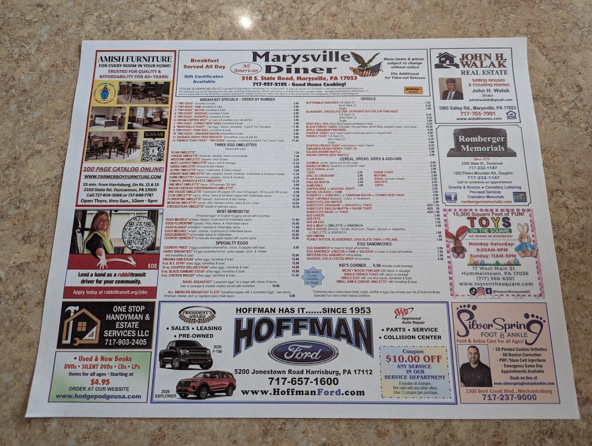 Marysville All American Diner Menu - Image 1
