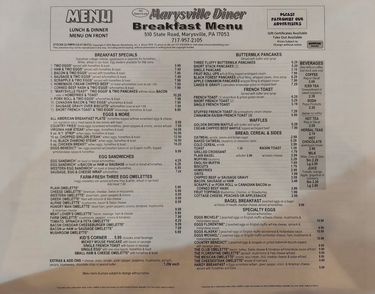 Marysville All American Diner Menu - Image 6